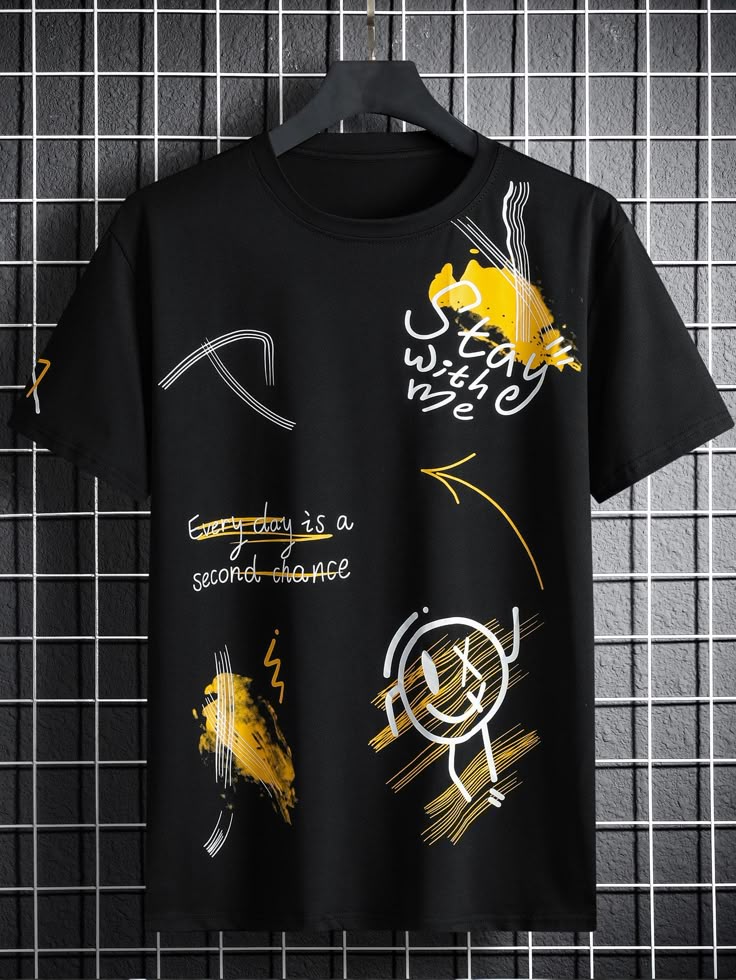 Black Street Collar Short Sleeve Fabric Slogan…