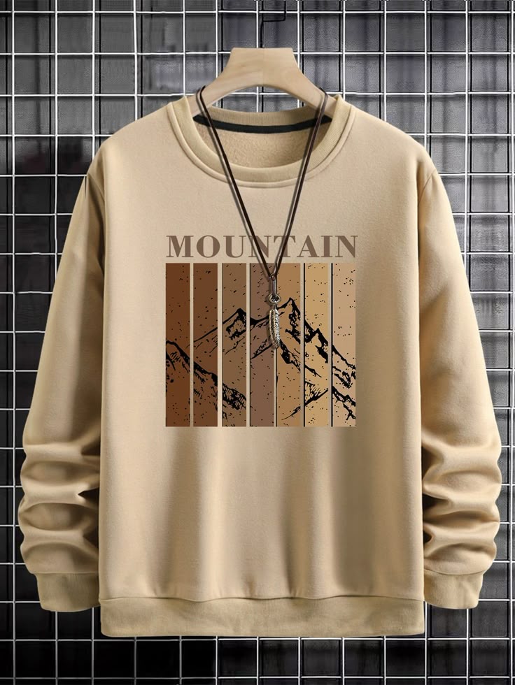 Caqui Casual Collar Manga Comprida Tecido Letra…