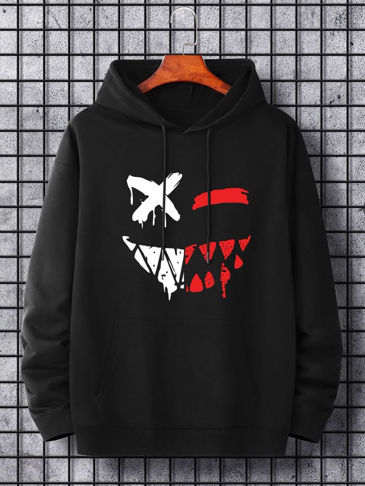 Preto Casual Collar Manga Comprida Tecido Desenho…